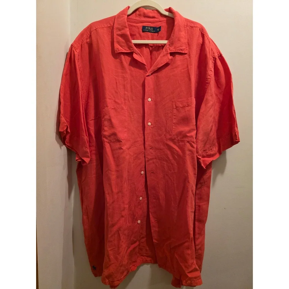 Polo Ralph Lauren Mens 3XLT Linen Silk Short Sleeve Camp Shirt Coral